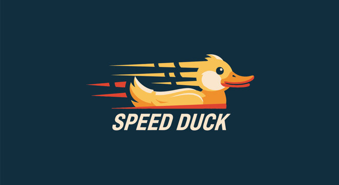 Fast moving duck logo design with motion lines.