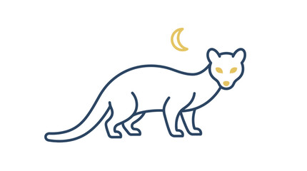 Fototapeta premium Minimalist line art illustration of a weasel or ferret under a crescent moon