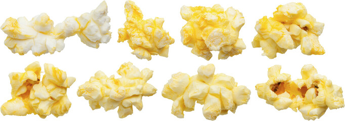 Fototapeta na wymiar Tasty popcorn close up set isolated on white background