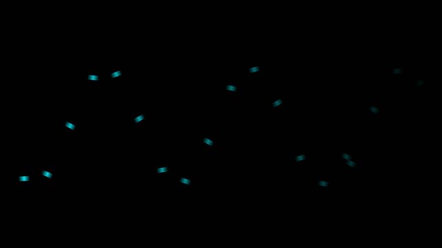 A sequence of glowing cyan light dots arranged in a wave pattern on black