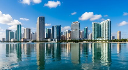 Obraz premium Miami Skyline Reflection on Water.