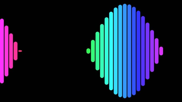 A vibrant spectrum of vertical bars forming a gradient diamond on black