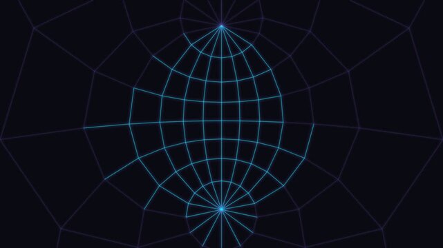Glowing blue geometric grid pattern radiating from a central point on black