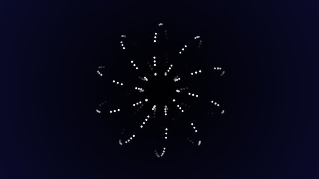 Abstract circular pattern formed by white luminous dots on dark background