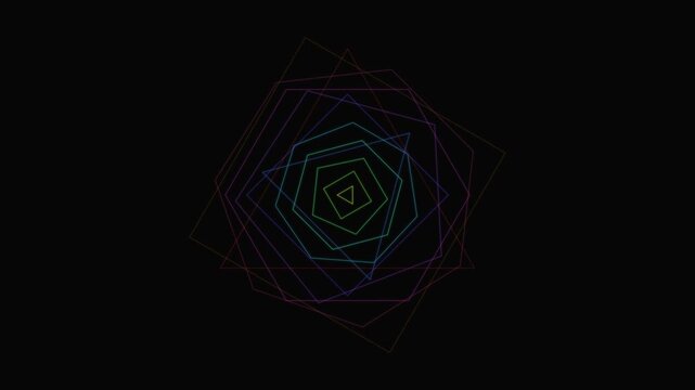 Abstract geometric pattern of nested colorful lines on a dark background