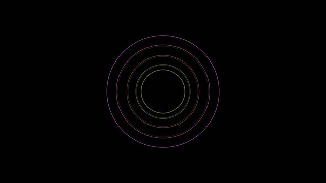 Minimalist glowing circular rings centered on a solid black background