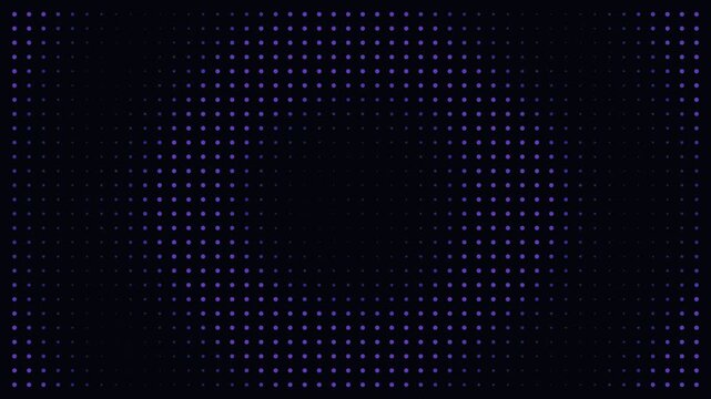 Abstract circular grid pattern of glowing violet dots on a black background