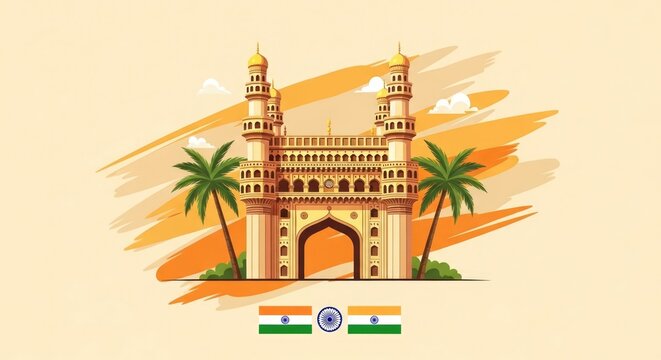 India independence day illustration charminar monument with national flag and festive background