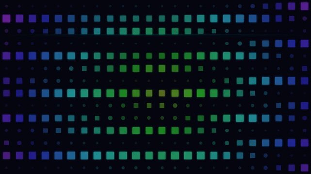 Abstract background featuring a pattern of colorful glowing square pixel lights