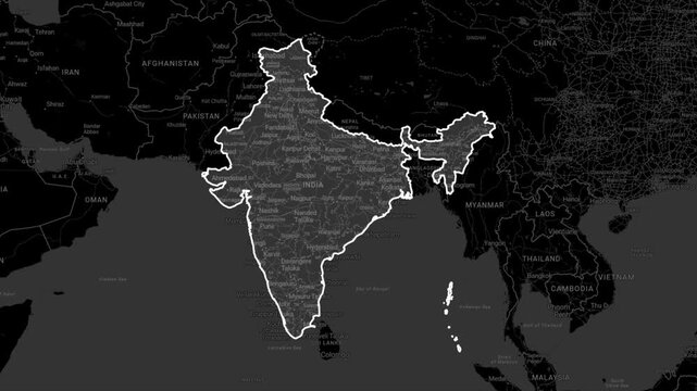 india map animation, country outline highlight, geographic territory effect, national border visualization, political map display