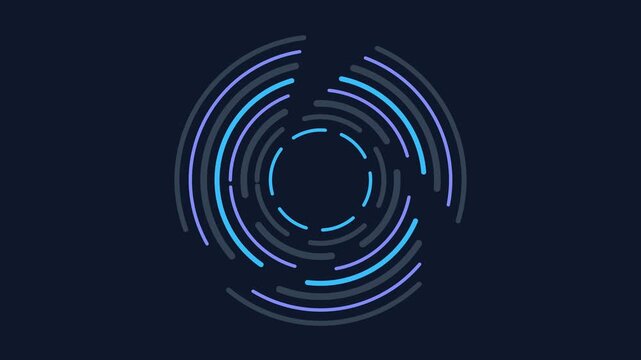 Abstract digital circular pattern with glowing blue and purple lines