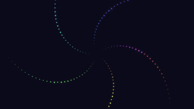 Abstract circular swirl of colorful glowing dots on a dark background