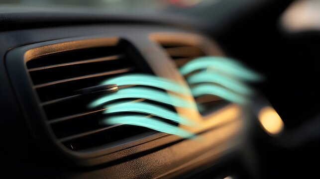 Close view of modern car air conditioner vent blowing stream
