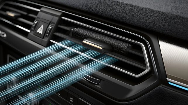 Close view of modern car air conditioner vent blowing stream
