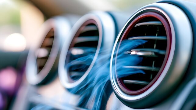 Close view of modern car air conditioner vent blowing stream

