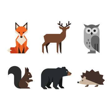 Collection of Stylized Forest Animals in Flat Design.