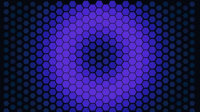 A dark blue hexagonal grid pattern with a subtle central light gradient