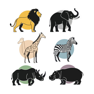 Collection of African Safari Animals in Stylized Illustrations.