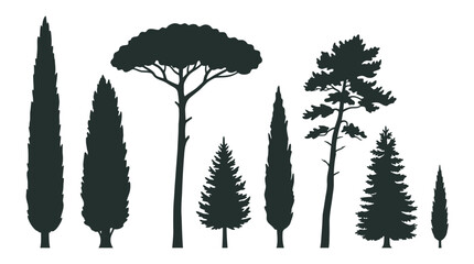 Collection of various tree silhouettes against a white background silhouette © Md