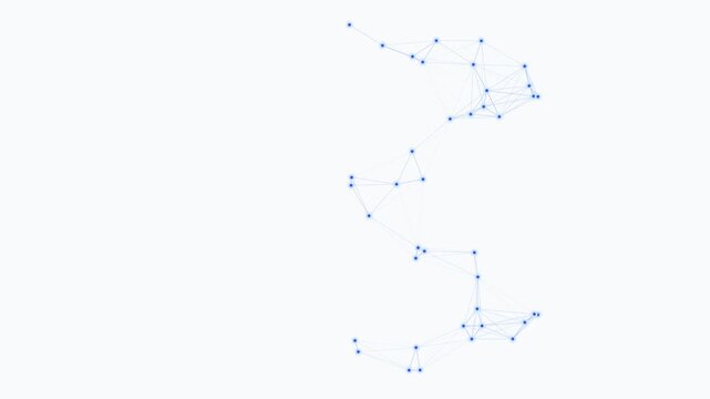 Abstract network of blue nodes connected by thin lines on a white background