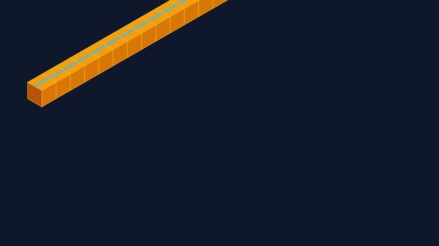 An isometric view of a long orange rectangular block against dark background