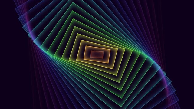 A vibrant rainbow colored rectangular tunnel effect on a dark background