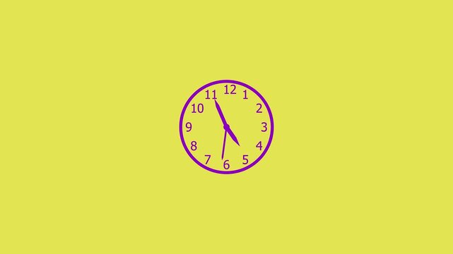 Colorful purple analog clock ticking on yellow background