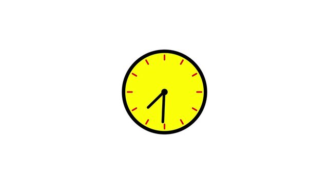 
Minimalist yellow analog clock ticking animation on white background