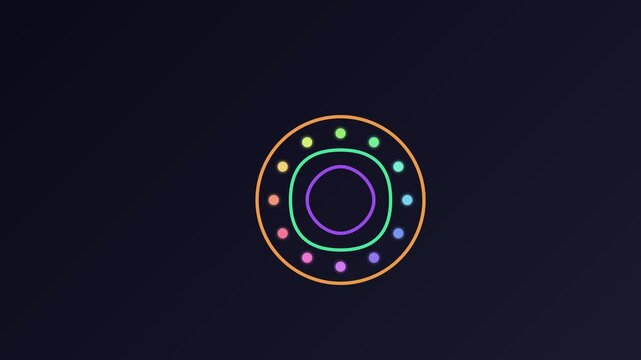 Abstract circular gradient rings with colorful dots on a dark background