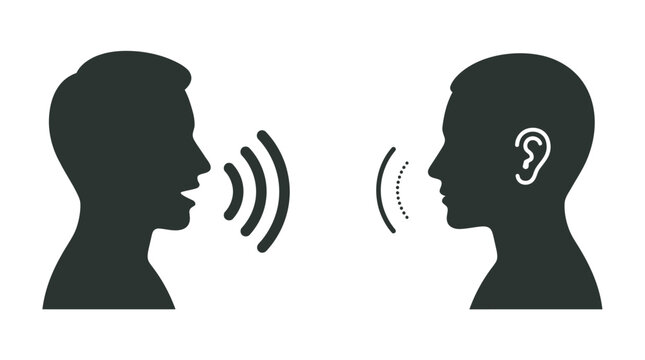 Two human head silhouettes in conversation communication concept silhouette