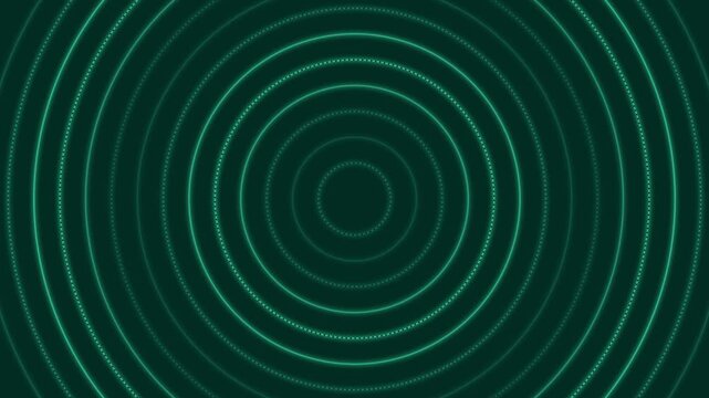 Concentric rings of luminous green particles forming a digital ripple effect