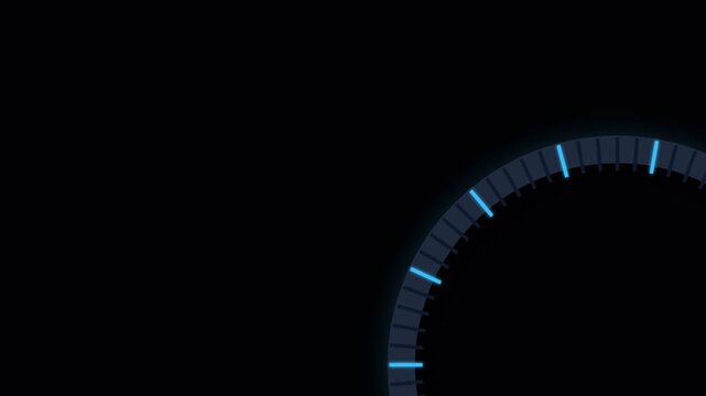 Minimalist digital circular gauge interface with glowing blue segment markers
