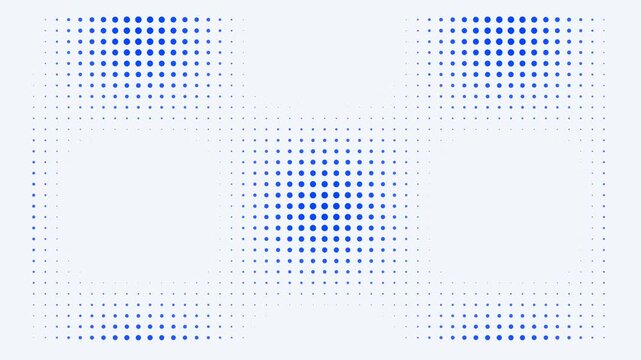Abstract composition featuring blue and yellow halftone dot pattern squares