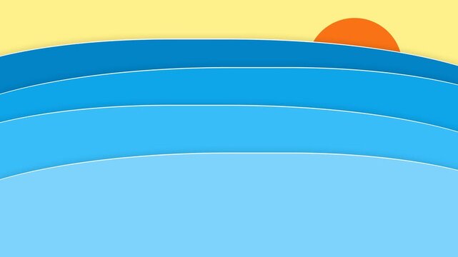 Minimalist graphic illustration of a bright sun rising over layered waves