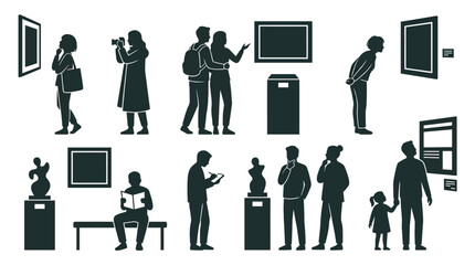 Fototapeta premium museum visitors silhouettes observing art exhibits silhouette