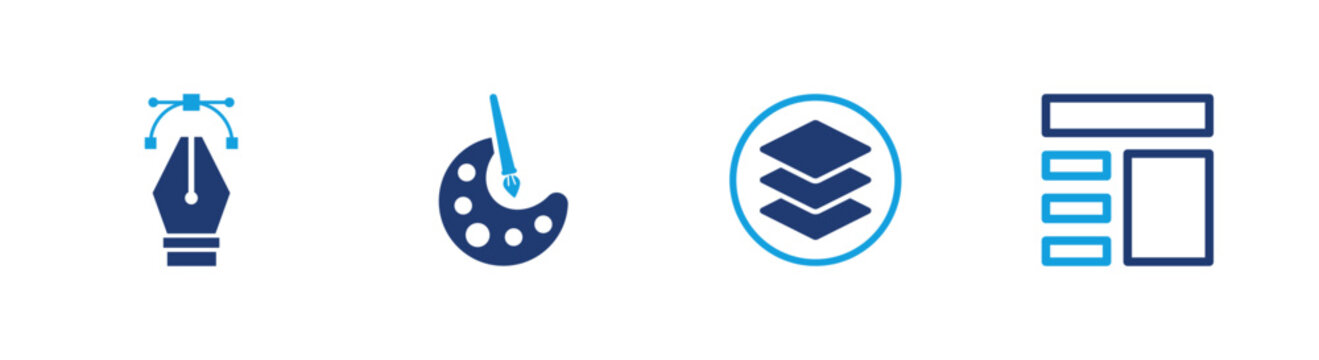 Digital design tools icon set. creativity, editing, graphic, interface, technology. solid style icon collection.