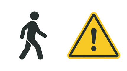 Walking person and warning sign silhouettes on white background © Md