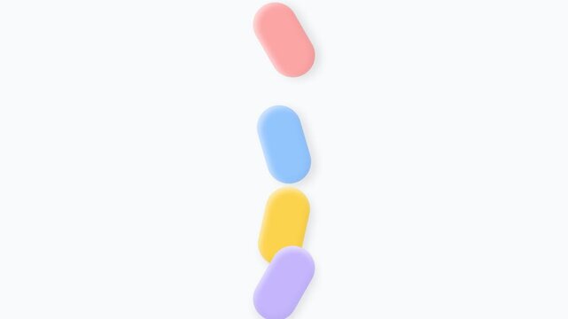 Four pastel colored rounded pills stacked vertically on a white background