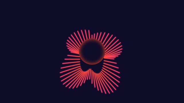 Abstract circular sound wave visualizer with glowing red lines on dark blue