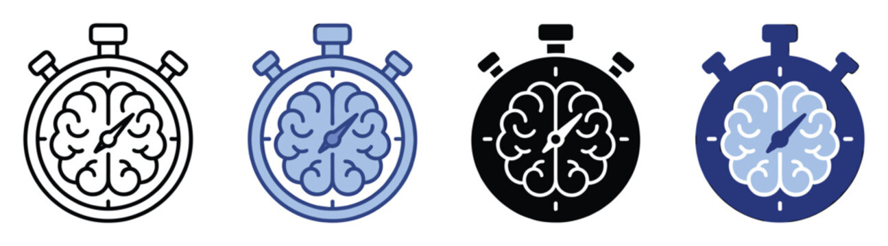 Set of brain timer icons symbolizing intellectual speed and quick thinking for educational uses.