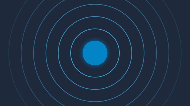A glowing blue circular center radiating thin concentric rings on dark background