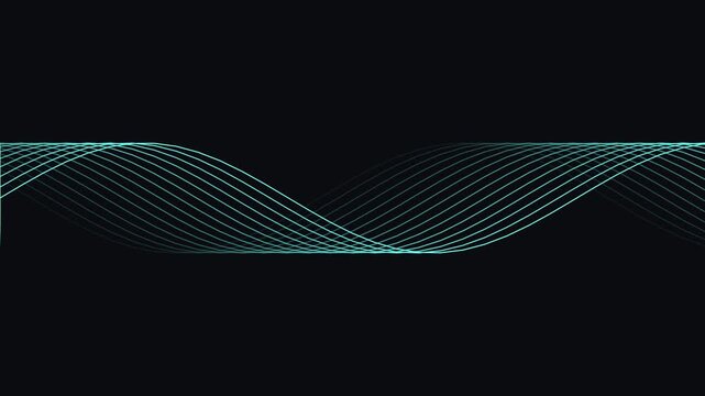 Abstract flowing blue light waves forming a rhythmic pattern on black background