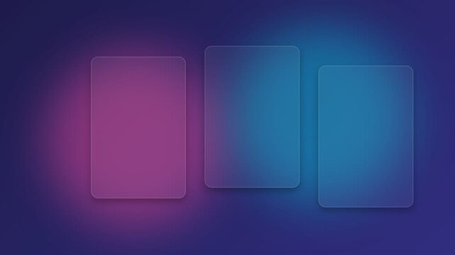 Three translucent glass panels floating against a vibrant gradient background