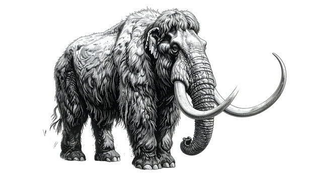 Isolated Woolly Mammoth Illustration Vintage Sketch Style Tusk