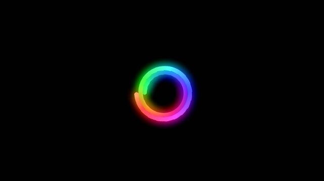 A vibrant rainbow colored loading ring centered on a solid black background