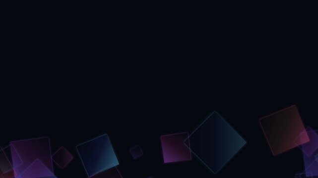 Floating colorful translucent square shapes over a deep black background