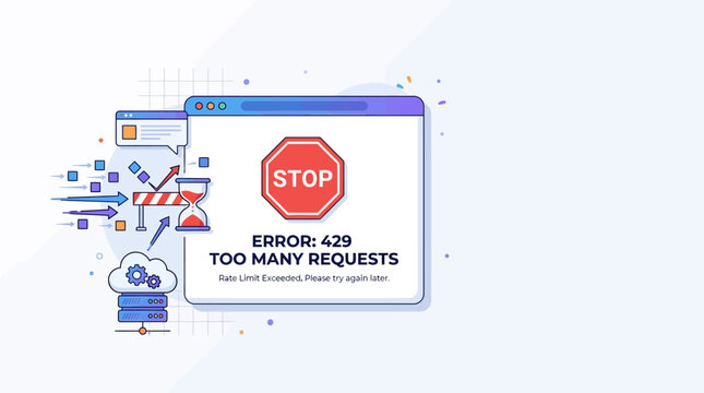 Error message appears on computer screen with stop sign and frustrated person nearby