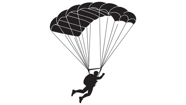 Silhouette of a skydiver flying with an open parachute canopy for extreme sports concepts