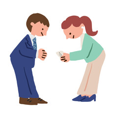 Fototapeta premium Illustration of businesspeople exchanging business cards