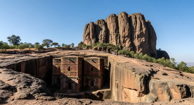Ancient Rock Hewn Church in Lalibela Ethiopia.